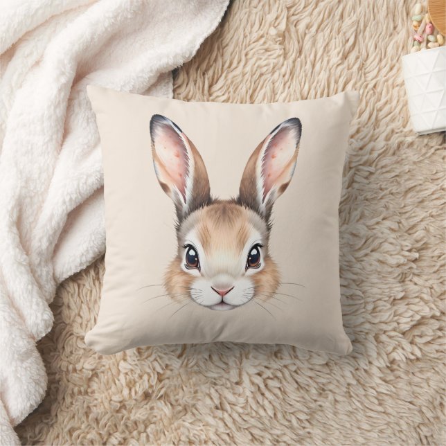 Modern Watercolor Cute Easter Bunny Face Neutral Cushion (Blanket)
