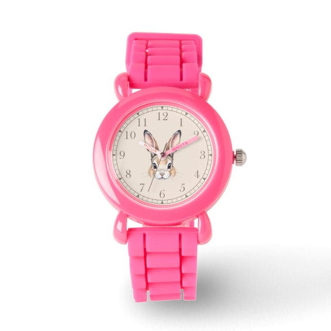 Modern Watercolor Cute Easter Bunny Face Watch (Front)