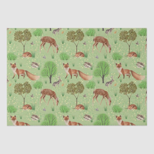 Modern Watercolor Cute Woodland Animals Meadow Tissue Paper (Front)