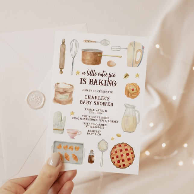Modern Watercolor Cutie Pie is Baking Baby Shower Invitation (Creator Uploaded)