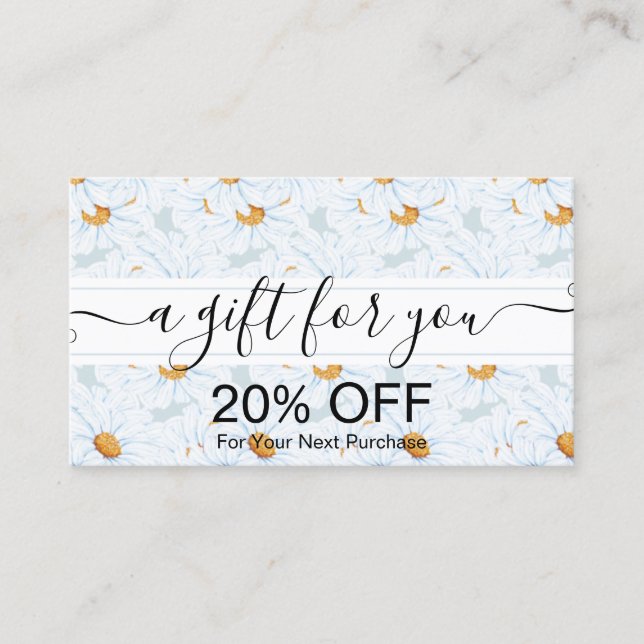 Modern Watercolor Daisy Floral Discount Card (Front)