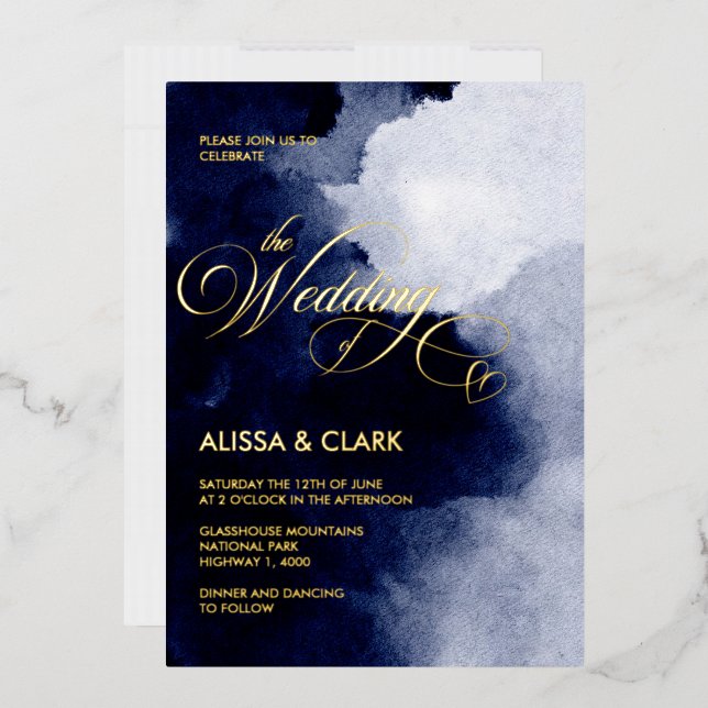 Modern Watercolor Dark Midnight Navy Blue Abstract (Envelope)