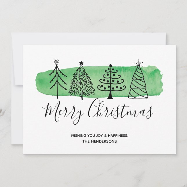 Modern Watercolor Doodle Christmas Card (Front)