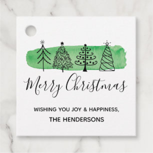 Modern Watercolor Doodle Christmas Tag