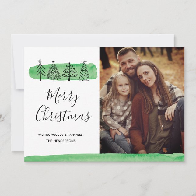 Modern Watercolor Doodle Photo Card (Front)