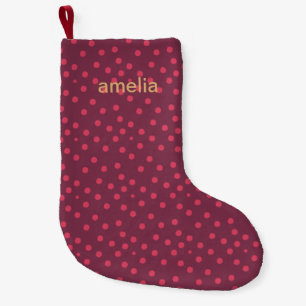Modern Watercolor Dots with Name Pink Small Christmas Stocking