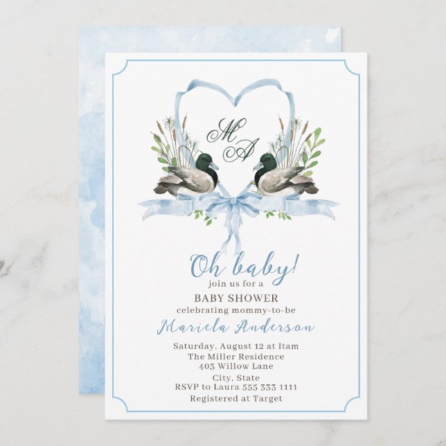 Modern watercolor duck mallard  Baby Shower Invitation (Front/Back)
