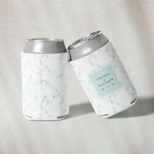 Modern Watercolor Dusty Blue Marble Wedding Can Cooler