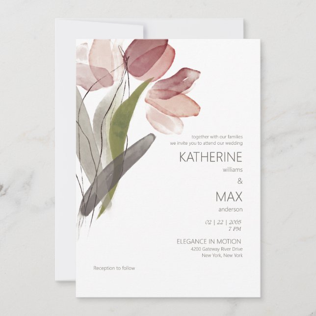 Modern Watercolor Dusty Rose Floral Wedding Invitation (Front)
