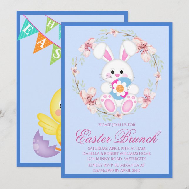 Modern Watercolor Easter Brunch Egg Hunt Invitation (Front/Back)
