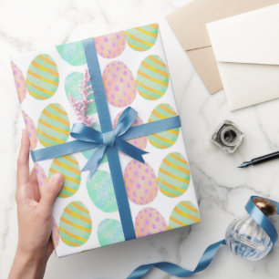 Modern Watercolor Easter Egg Pattern Wrapping Paper