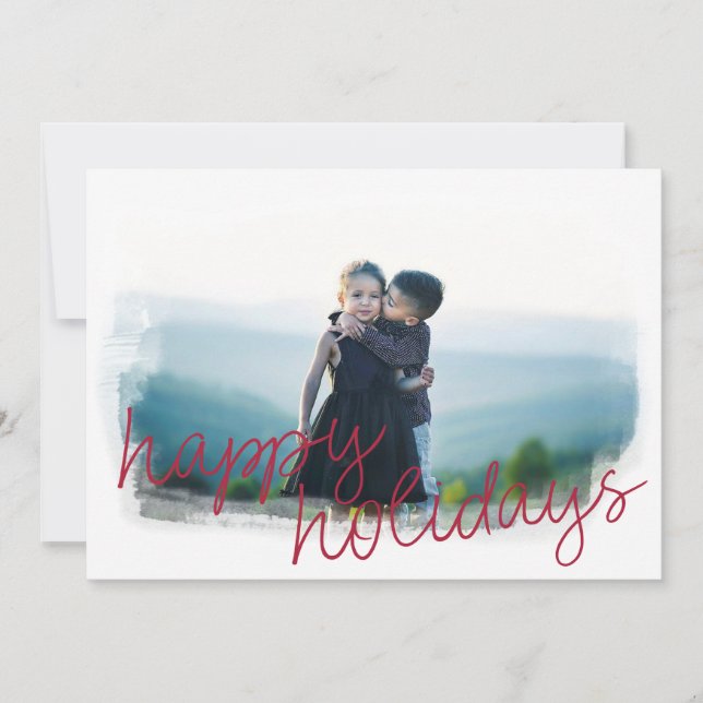 Modern Watercolor Edges Happy Holidays Photo Card (Front)