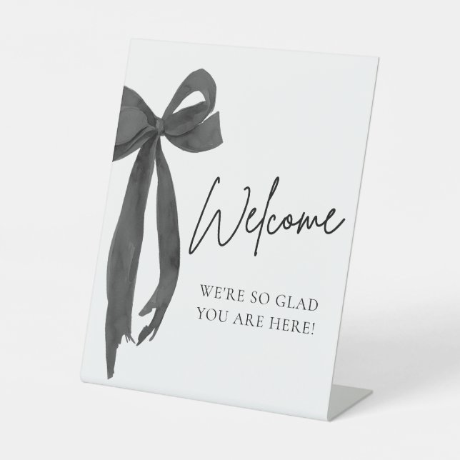 Modern Watercolor Elegant Black Bow Welcome Sign (Front)