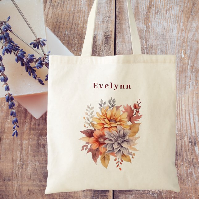 Modern Watercolor Elegant Fall Floral Bridesmaid Tote Bag (Creator Uploaded)