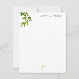 Modern Watercolor Elegant Green Leaves Monogram Card