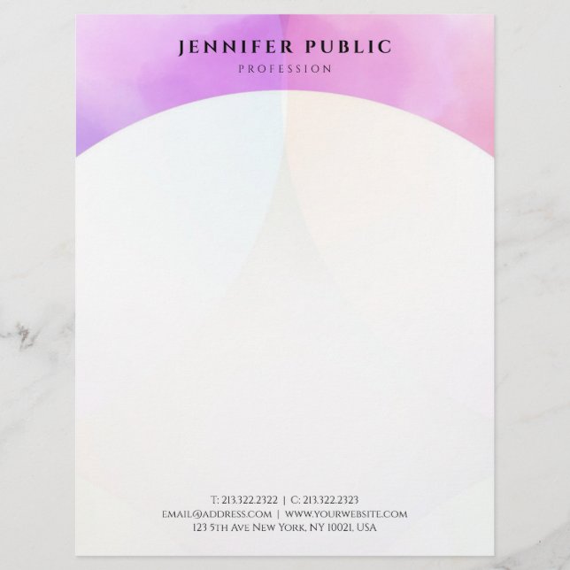 Modern Watercolor Elegant Simple Design Template Custom Letterhead (Front)