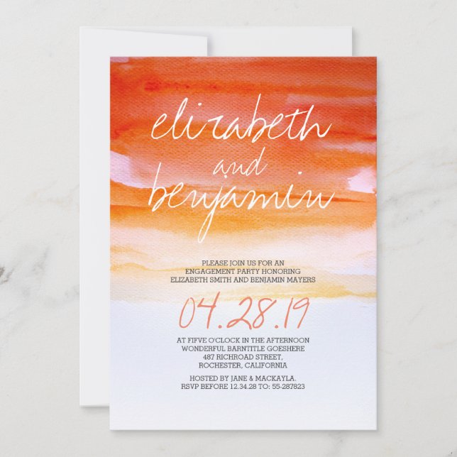 Modern watercolor engagement party invitations (Front)