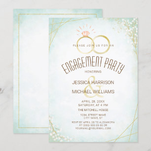 Modern Watercolor Engagement Rings Teal Geometric Invitation