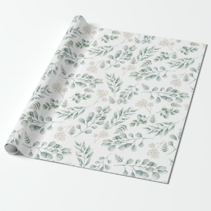 Modern Watercolor Eucalyptus and Ferns Pattern Wrapping Paper
