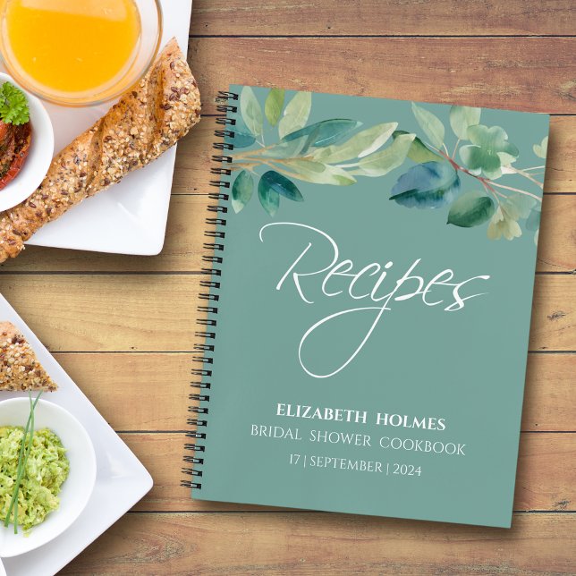 Modern Watercolor Eucalyptus Bridal Shower Recipe Notebook (Creator Uploaded)