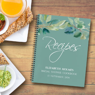 Modern Watercolor Eucalyptus Bridal Shower Recipe Notebook