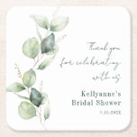 Modern Watercolor Eucalyptus Bridal Shower Square Paper Coaster<br><div class="desc">Eucalyptus Greenery Watercolor Bridal Shower Thank You Paper coaster that you can easily customise for your special event and annual occasions.</div>