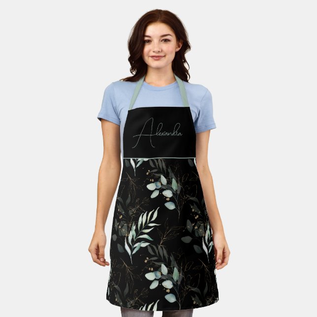 Modern Watercolor Eucalyptus Floral Personalised  Apron (Worn)