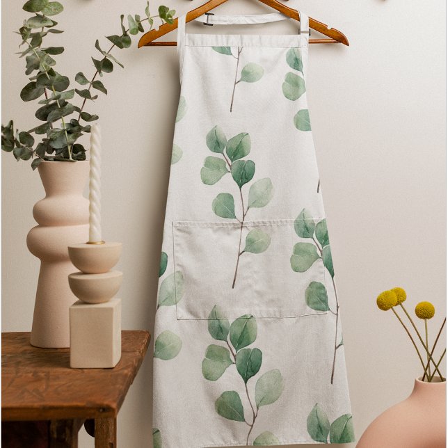 Modern Watercolor Eucalyptus Green Pattern Apron (Creator Uploaded)