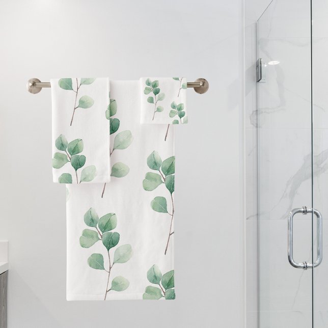 Modern Watercolor Eucalyptus Green Pattern Bath Towel Set (Creator Uploaded)