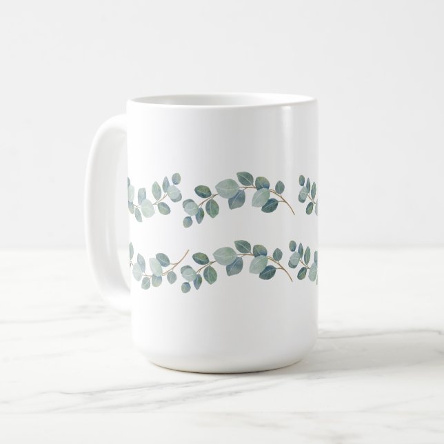 Modern Watercolor Eucalyptus Green Pattern Coffee Mug (Front Left)