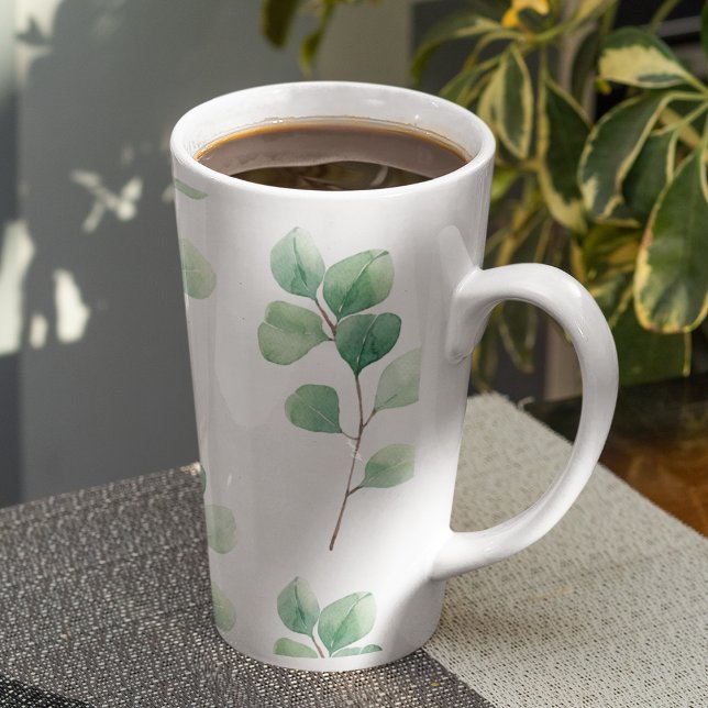 Modern Watercolor Eucalyptus Green Pattern Latte Mug (Creator Uploaded)