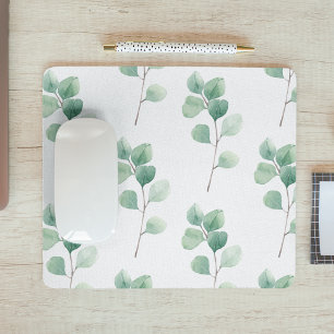 Modern Watercolor Eucalyptus Green Pattern Mouse Mat