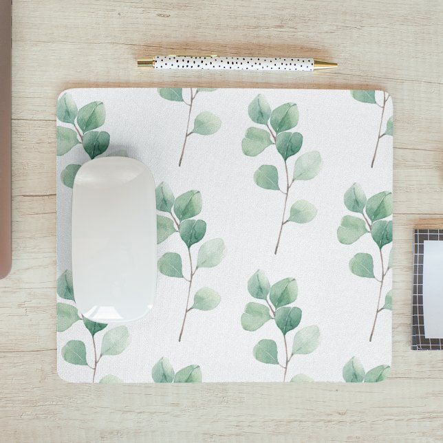 Modern Watercolor Eucalyptus Green Pattern Mouse Mat (Creator Uploaded)