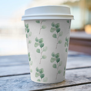 Modern Watercolor Eucalyptus Green Pattern Paper Cups
