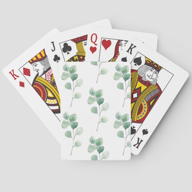 Modern Watercolor Eucalyptus Green Pattern Playing Cards (Back)