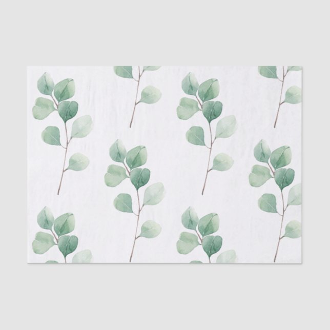 Modern Watercolor Eucalyptus Green Pattern  Tissue Paper (Front)