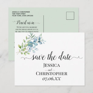 Modern Watercolor Eucalyptus Greenery Wedding Announcement Postcard