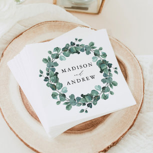 Modern Watercolor Eucalyptus Greenery Wedding Napkin