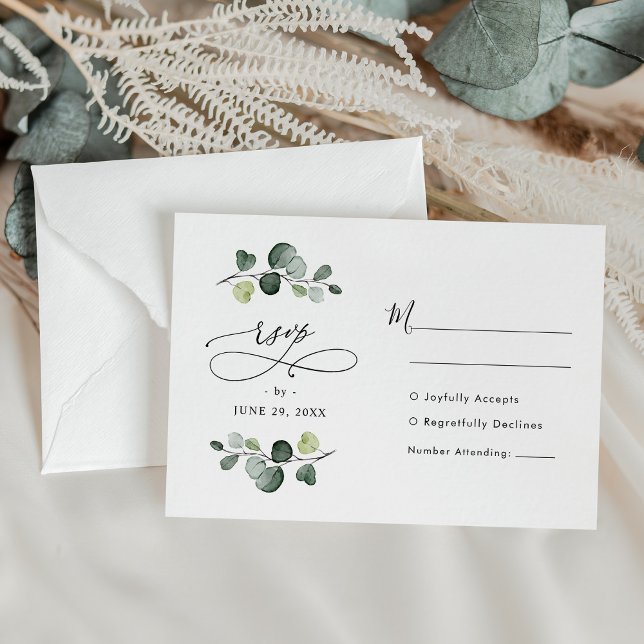 Modern Watercolor Eucalyptus Greenery Wedding RSVP Card (Creator Uploaded)