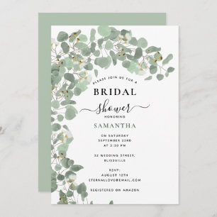 Modern Watercolor Eucalyptus Leaves Bridal Shower Invitation