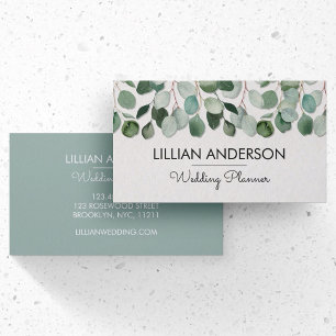 Modern Watercolor Eucalyptus Leaves Floral  Business Card