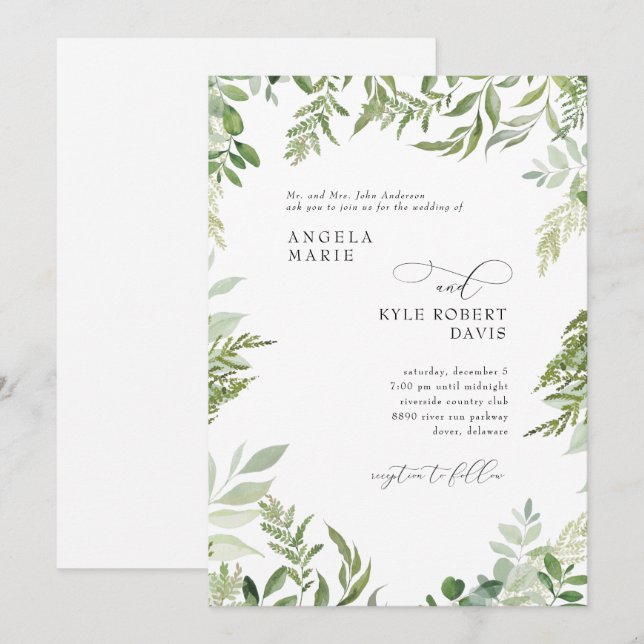 Modern Watercolor Eucalyptus Parents Wedding  Invitation (Front/Back)