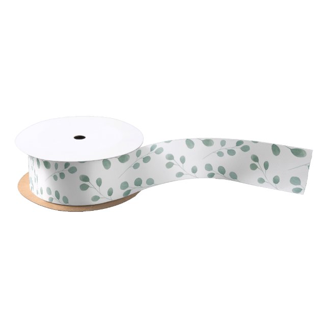 Modern Watercolor Eucalyptus Pattern Satin Ribbon (Spool)