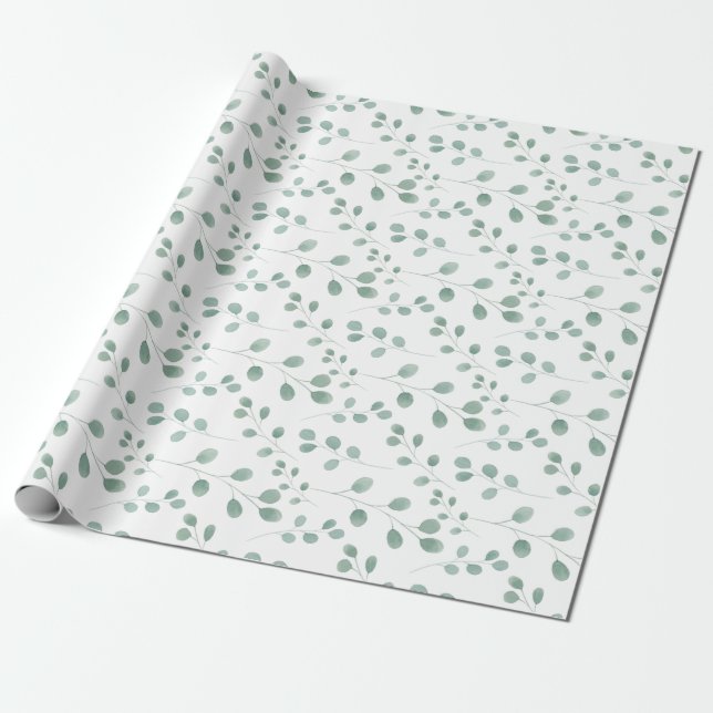 Modern Watercolor Eucalyptus Pattern Wrapping Paper (Unrolled)