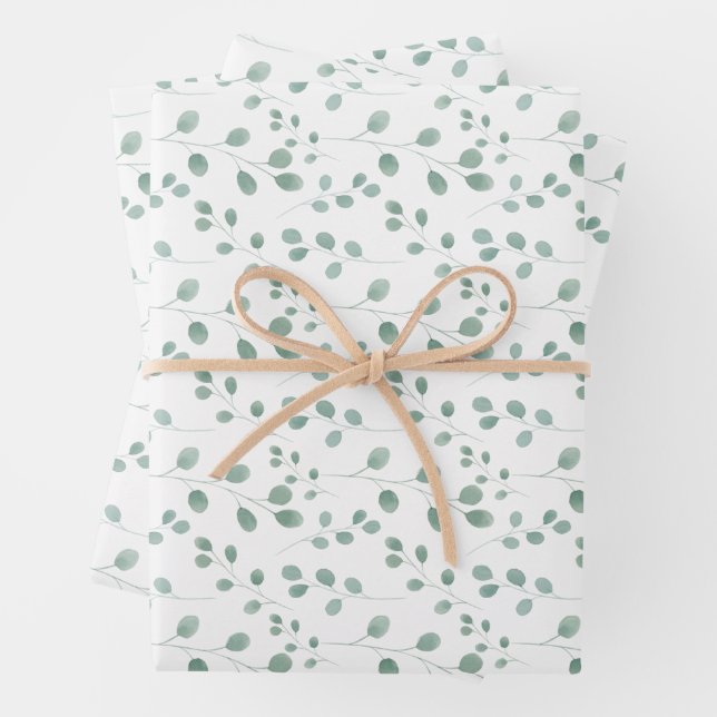Modern Watercolor Eucalyptus Pattern Wrapping Paper Sheet (In situ)