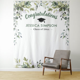 Modern Watercolor Eucalyptus Photo Booth Backdrop Tapestry