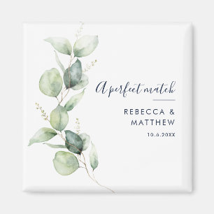 Modern Watercolor Eucalyptus Script Wedding Magnet