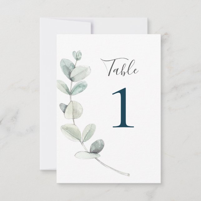 Modern Watercolor Eucalyptus Table Numbers (Front)
