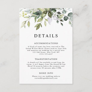 Modern Watercolor Eucalyptus Wedding Details Enclosure Card