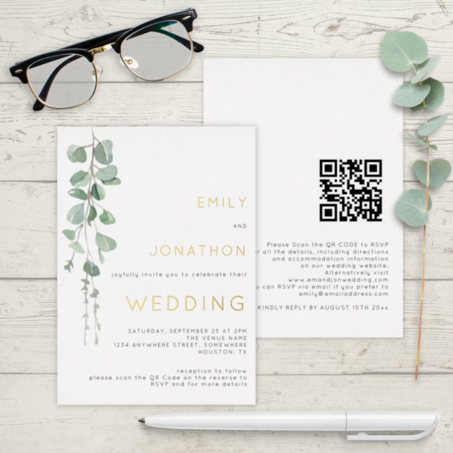 Modern Watercolor Eucalyptus Wedding Gold Real (Creator Uploaded)
